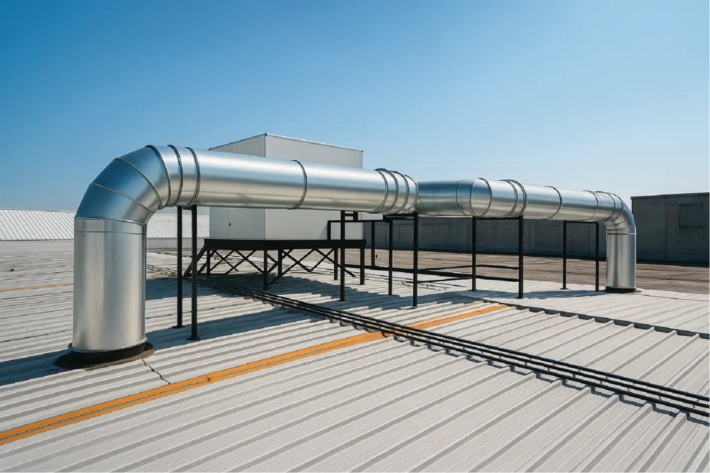Ductería galvanizada y unidad de manejo de aire con ductos galvanizados en azotea — ventilación industrial monterrey