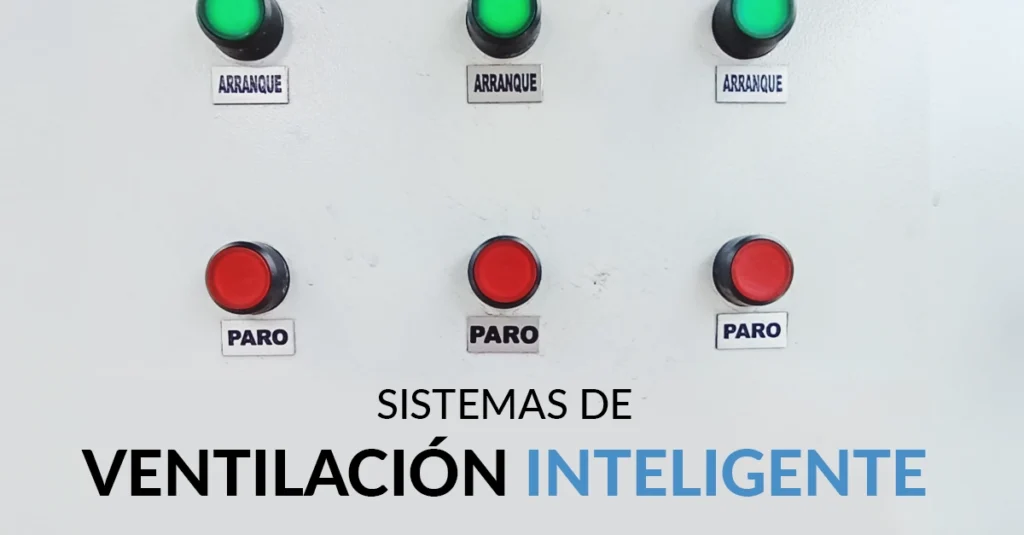Panel de control de sistemas de ventilación inteligente MCAT con botones de arranque y paro.