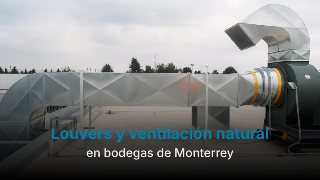 Louvers Monterrey en bodega industrial para ventilación natural industrial sin entrada de polvo, con rejillas de ventilación y sellos