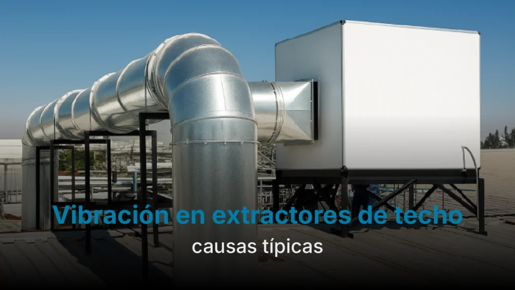 Técnico revisando extractores industriales en techo por vibración en ventiladores, evaluando soportes y montaje en ventilación Monterrey